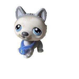 Hasbro Littlest Pet Shop Husky Dog #69 Blue Eyes Medal Trophy 2005 LPS Figure